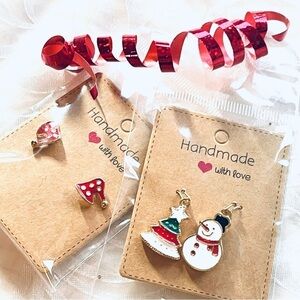 NWT Festive Earring Set: Santa Hat Stud & Snowman + Christmas Tree Drop Earrings